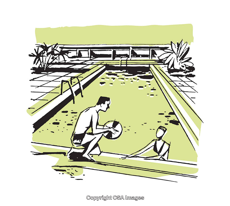 Illustration of Two People at a Poolside with a Ball