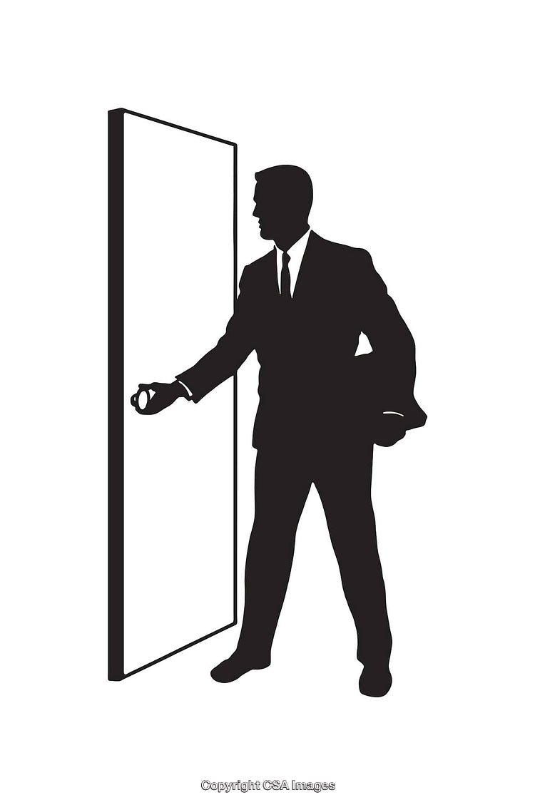 Silhouette Illustration of a Businessperson Holding a Door Open
