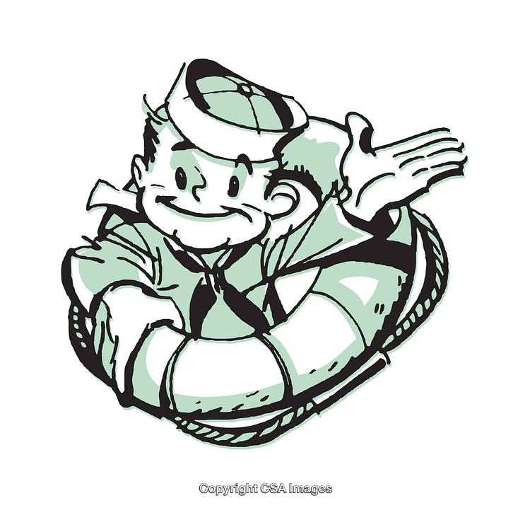 Cartoon Sailor with Lifebuoy Illustration in Playful Vintage Style