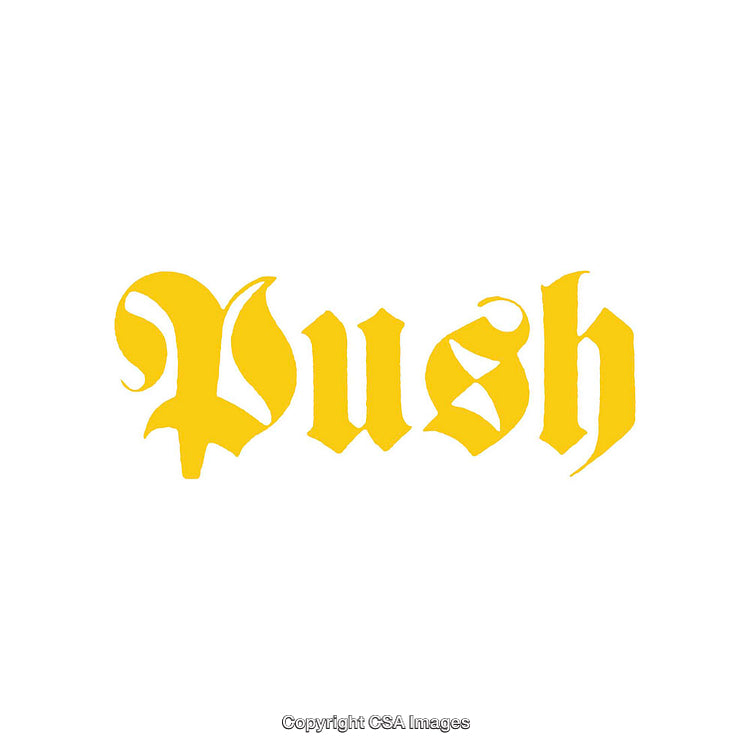 Yellow Old English Styled Push Text on White Background