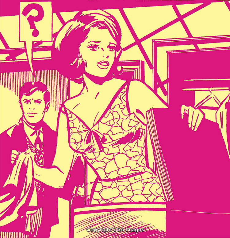 Pop Art Style Comic Illustration of Emotional Interaction Between Two Characters