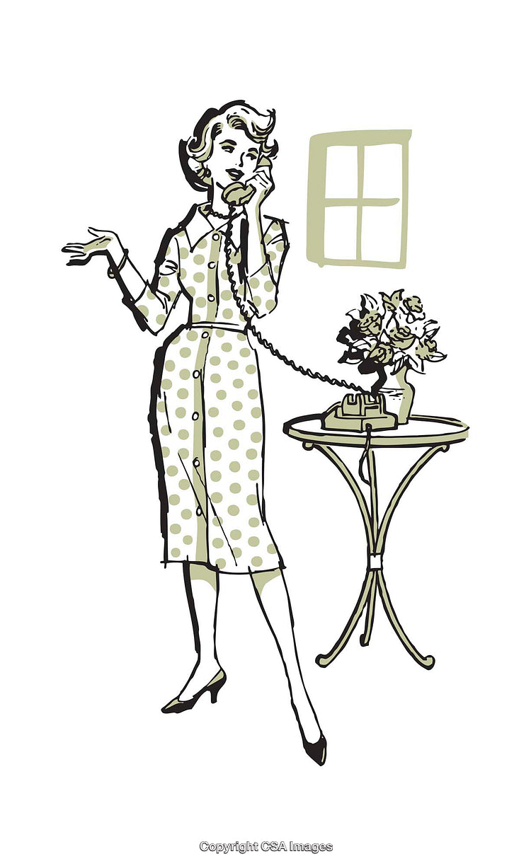 Retro Style Illustration of a Woman Talking on a Vintage Telephone