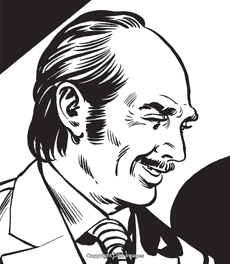 Black and White Illustration of a Smiling Man in Professional Attire