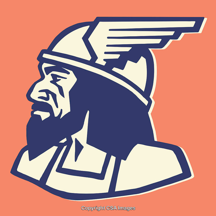 Illustration of a Viking Warrior With Winged Helmet on Orange Background