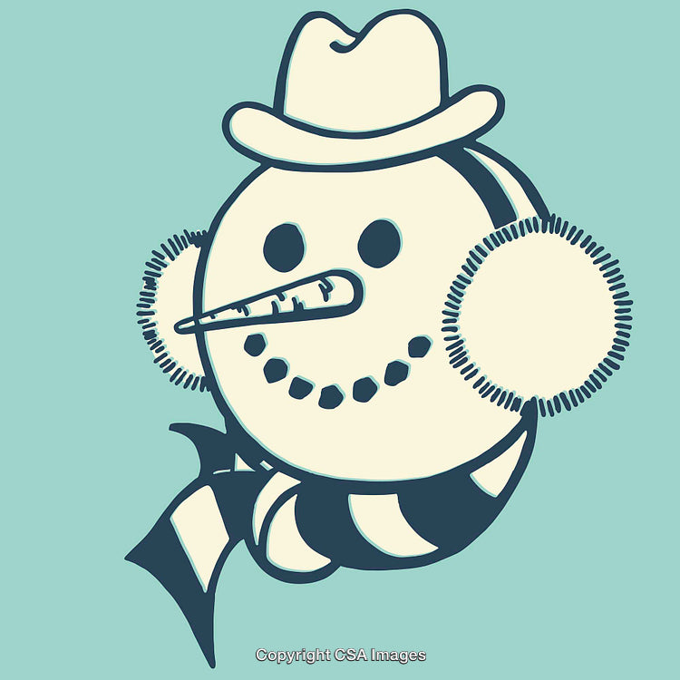 Festive Snowman Illustration with Hat and Scarf in Vintage Style
