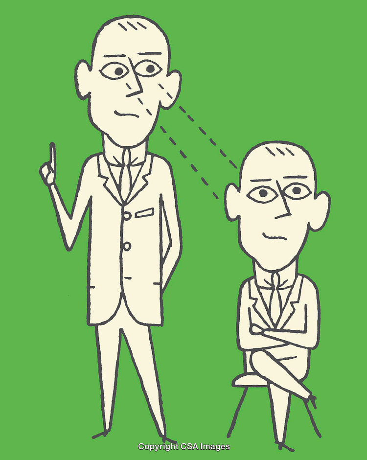 Conceptual Illustration of Two Individuals in Suits on Green Background
