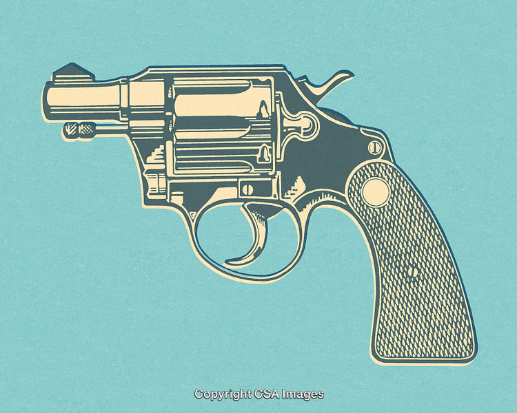 Retro-Style Illustration of a Revolver on a Blue Background