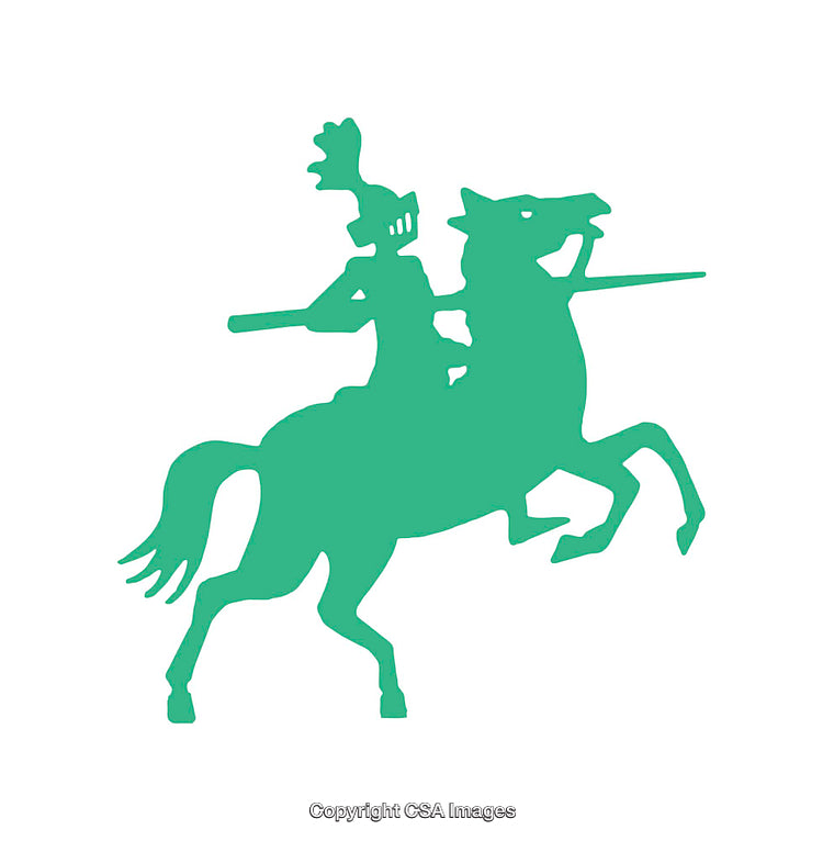 Silhouette of a Medieval Knight on Horseback Holding a Lance