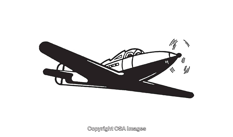 Vintage Airplane Line Art Illustration Showing a Retro Aircraft in Flight