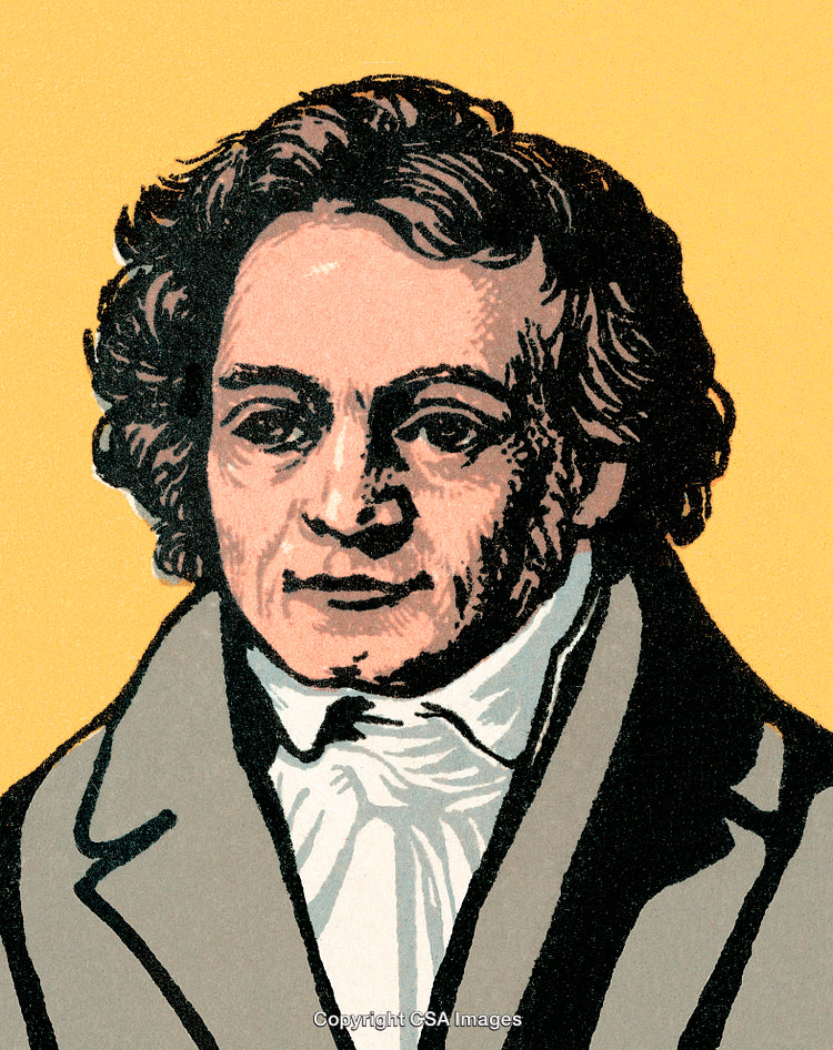 Artistic Drawing of a Historical Gentleman in Yellow Backdrop Illustration