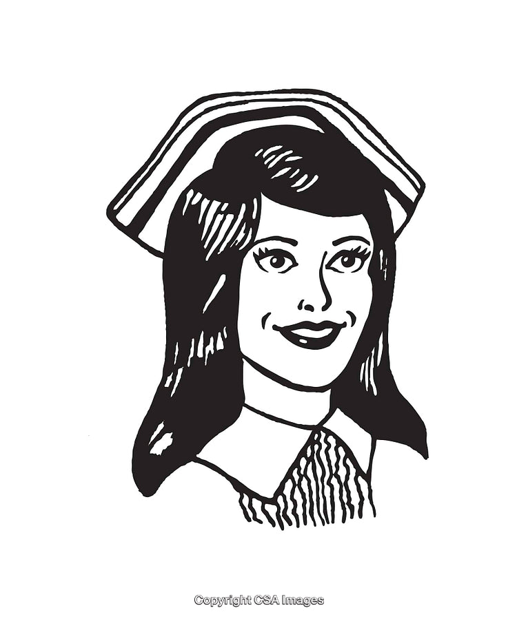 Black and White Line Art Illustration of a Smiling Woman with Long Hair