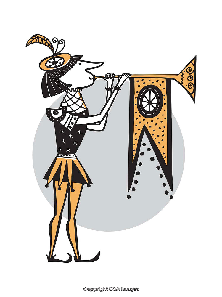 Medieval Herald Illustration with Player and Decorative Flag