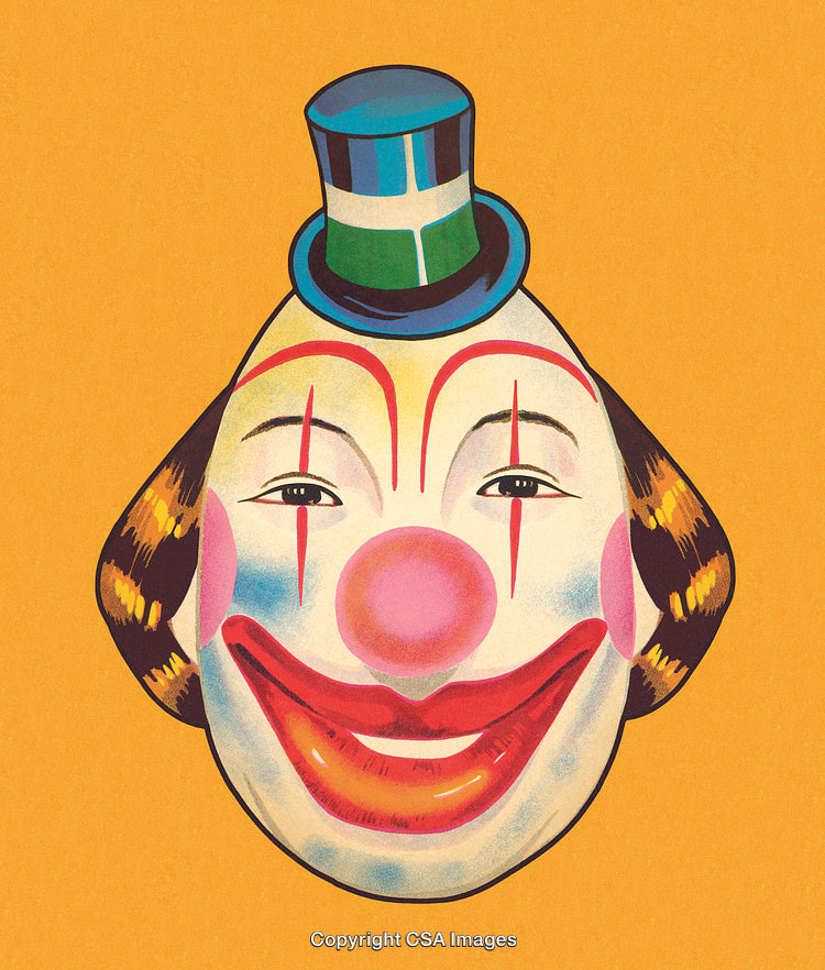 Colorful Vintage Clown Illustration With Cheerful Expression and Hat