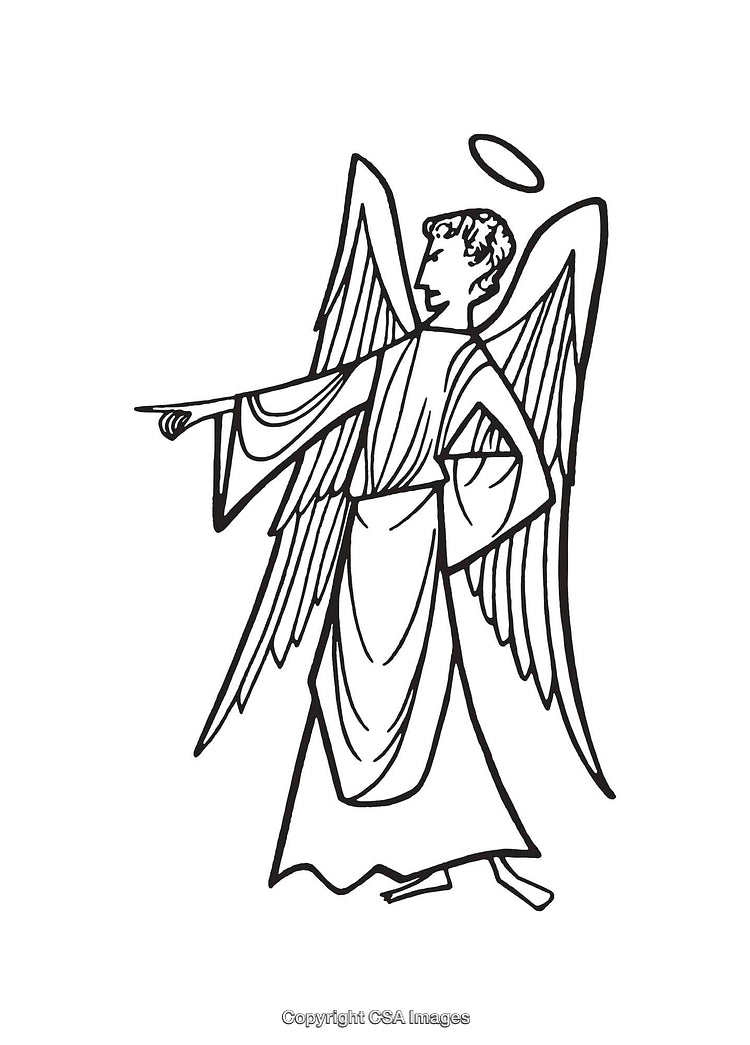Black And White Line Art Illustration of a Angelic Figure