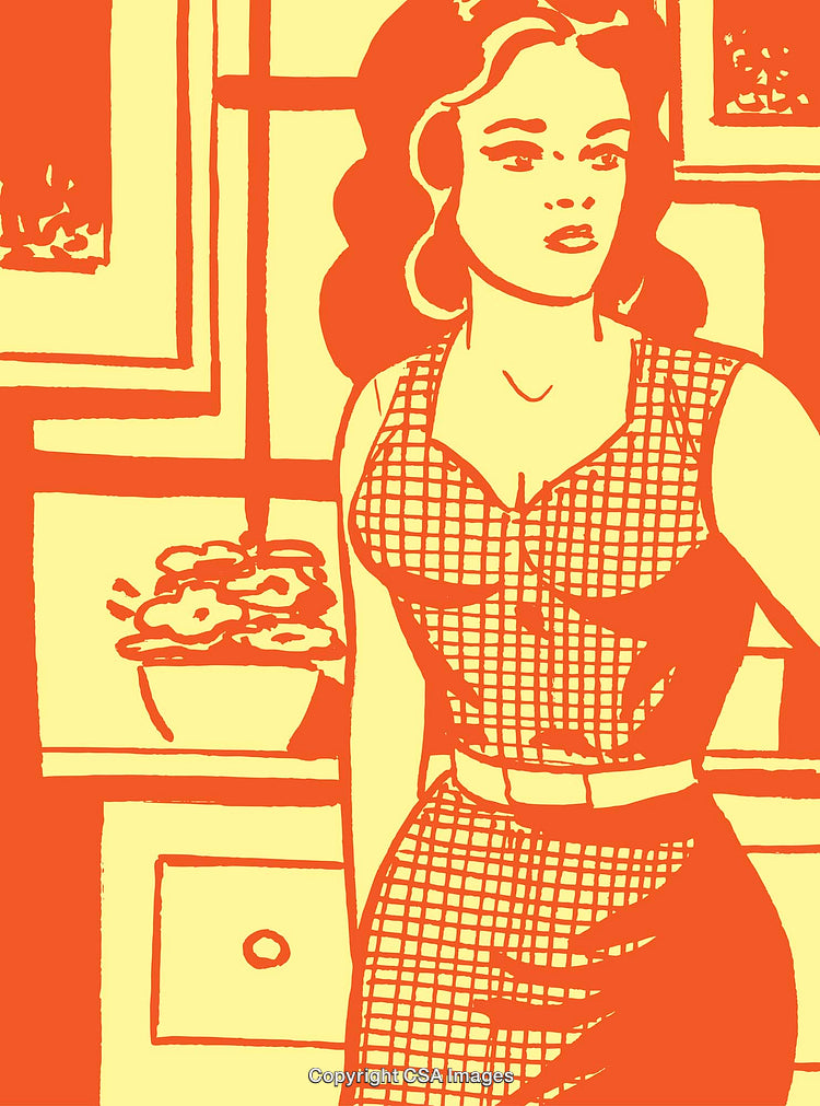 Retro Illustration of a Woman in Vintage Attire with Pop Art Style