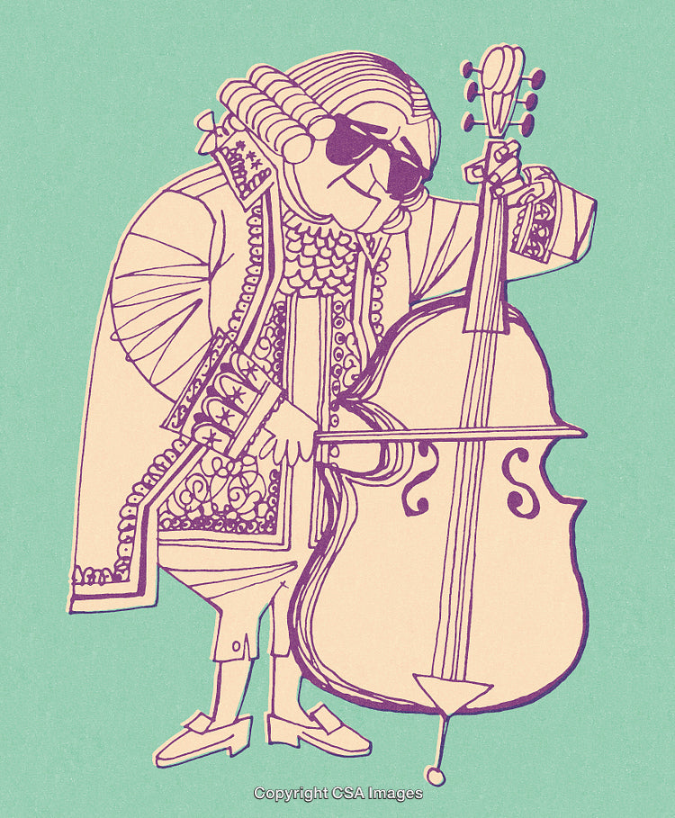Cartoon Illustration of Musician Playing Cello With Historical Inspired Style