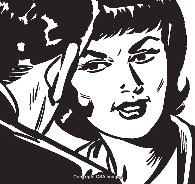 Black and White Pop Art Style of a Woman in Conversation