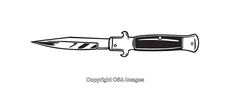 Detailed Line Art Illustration of a Classic Folding Knife in Black and White