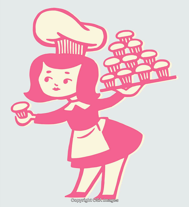 Charming Line Art of a Vintage Chef Carrying Cupcakes