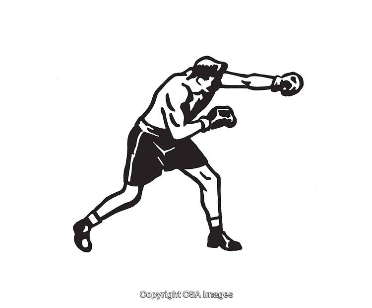 Black And White Line Art of Boxer Throwing a Punch Mid-Action