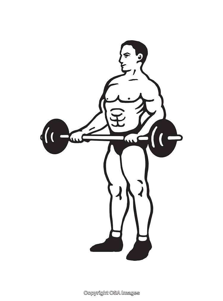 Muscular Man Lifting a Barbell in Black and White Line Art Illustration