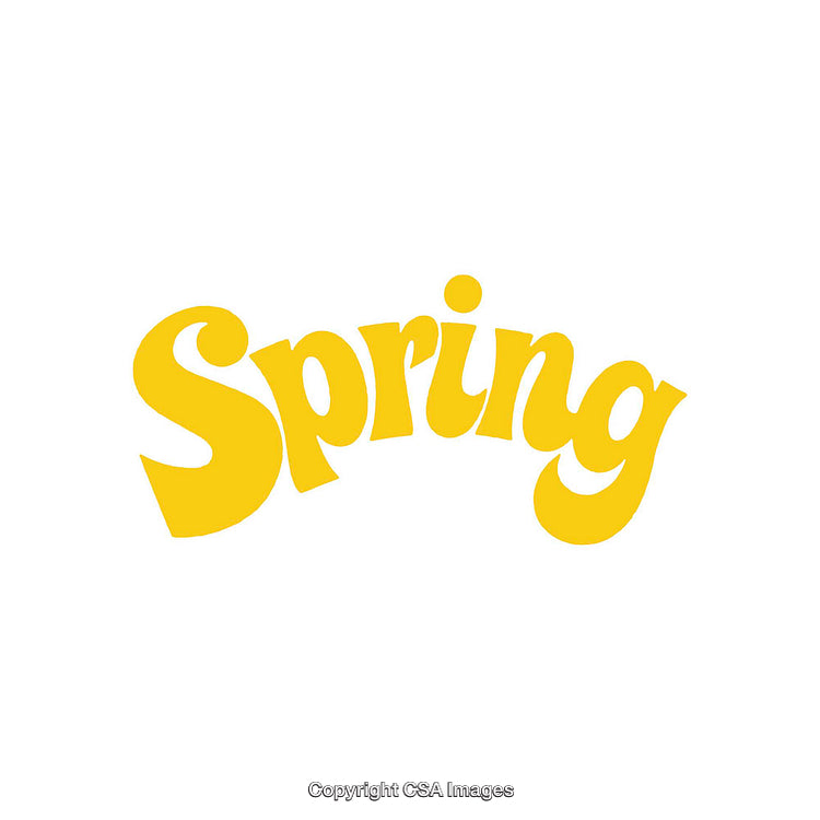 Bold Yellow Spring Typography on White Background Symbolizing Renewal and Growth
