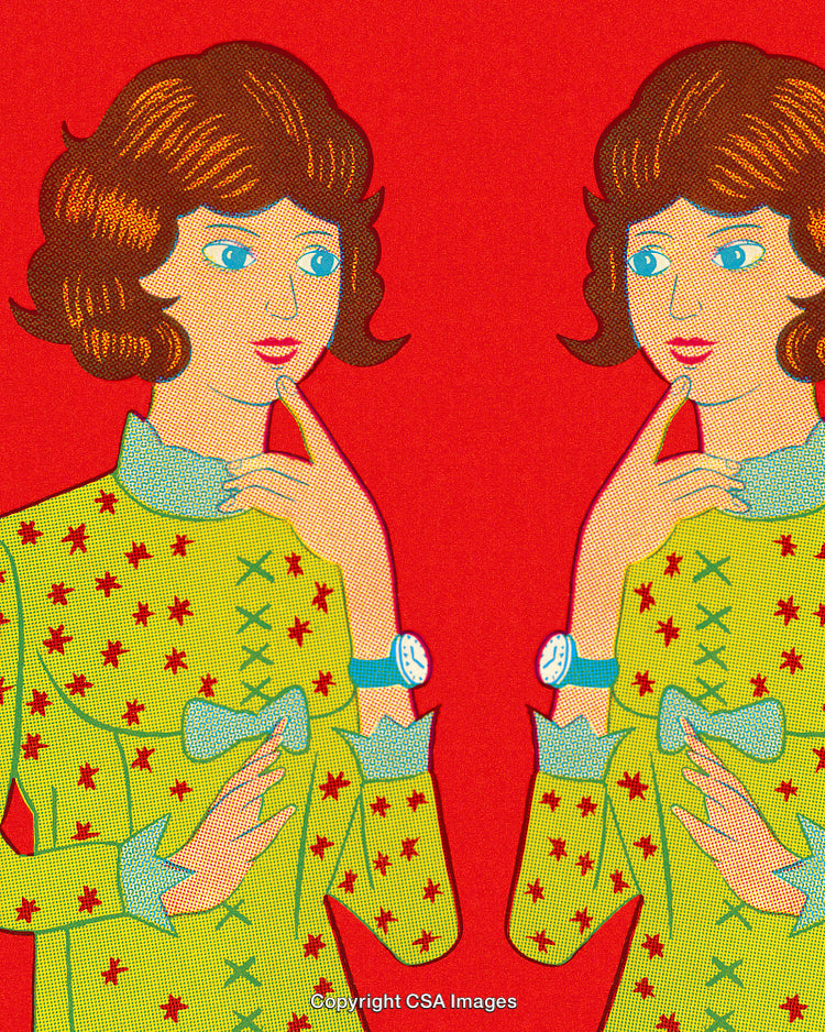 Pop Art Inspired Illustration of Two Women in Retro Style Green Dresses