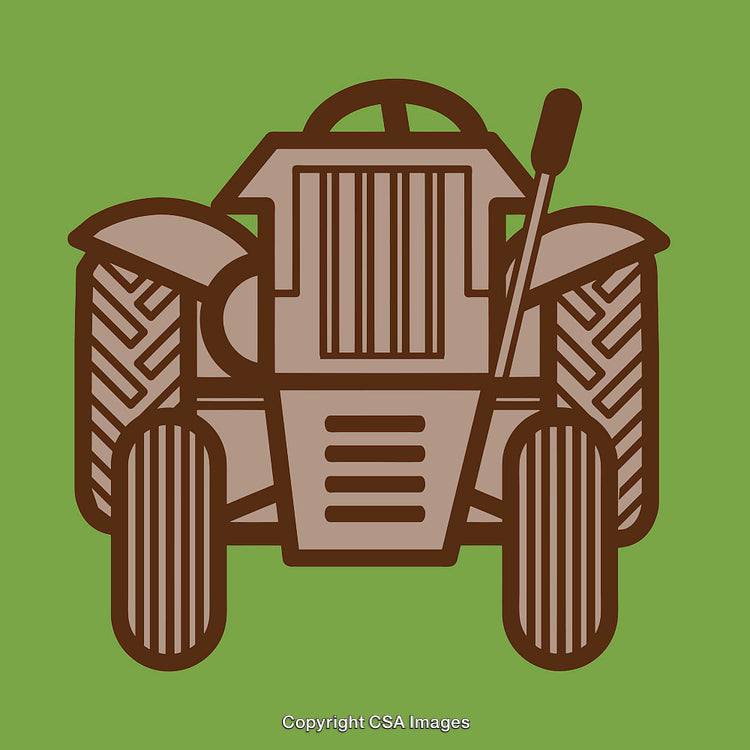 Stylized Brown Line Art Illustration of a Farming Tractor
