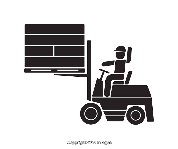 Black and White Line Illustration of Forklift Carrying a Heavy Load