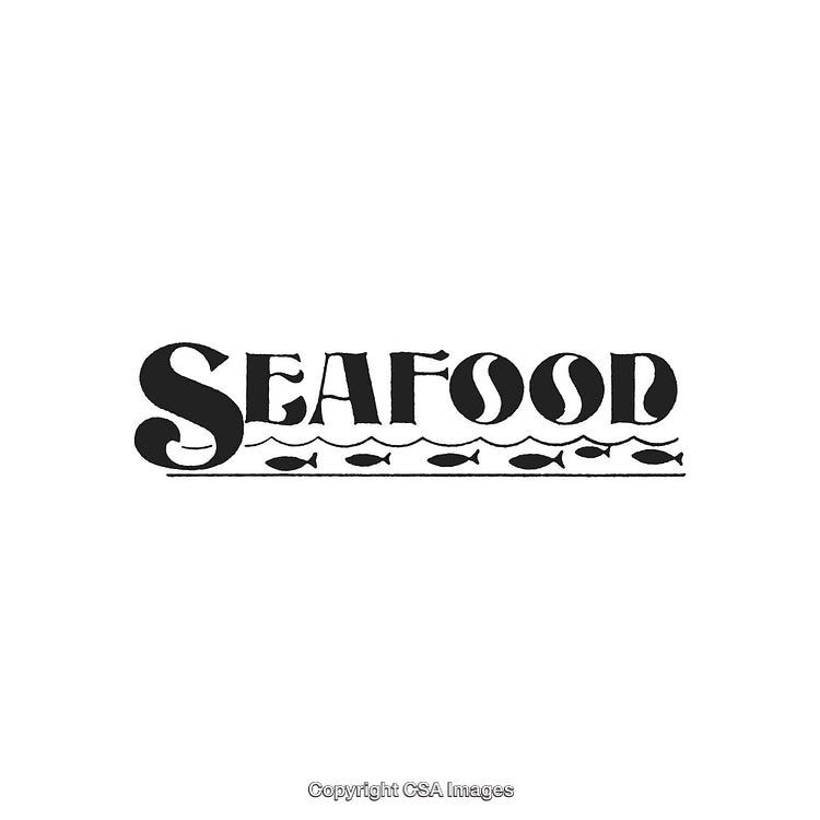 Seafood-Themed Logo With Stylized Text and Fish Illustrations