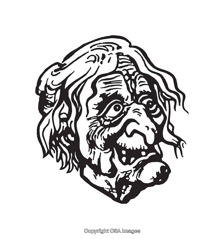 Detailed Black and White Illustration of a Humorous Elderly Face