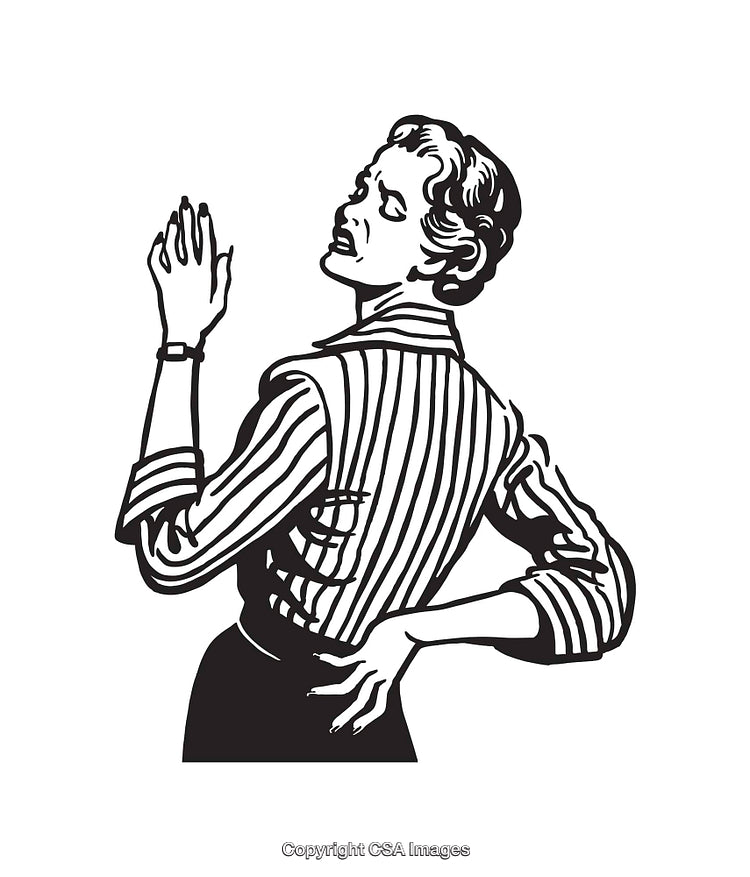 Retro Black and White Illustration of a Woman Expressing Discontent