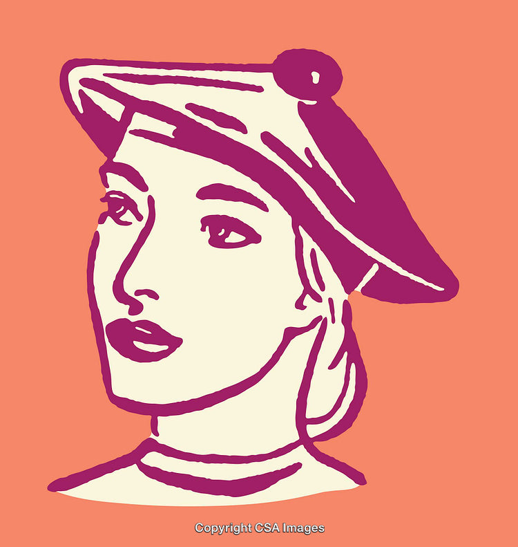 Minimalist Line Art Portrait of a Stylized Woman Wearing a Beret