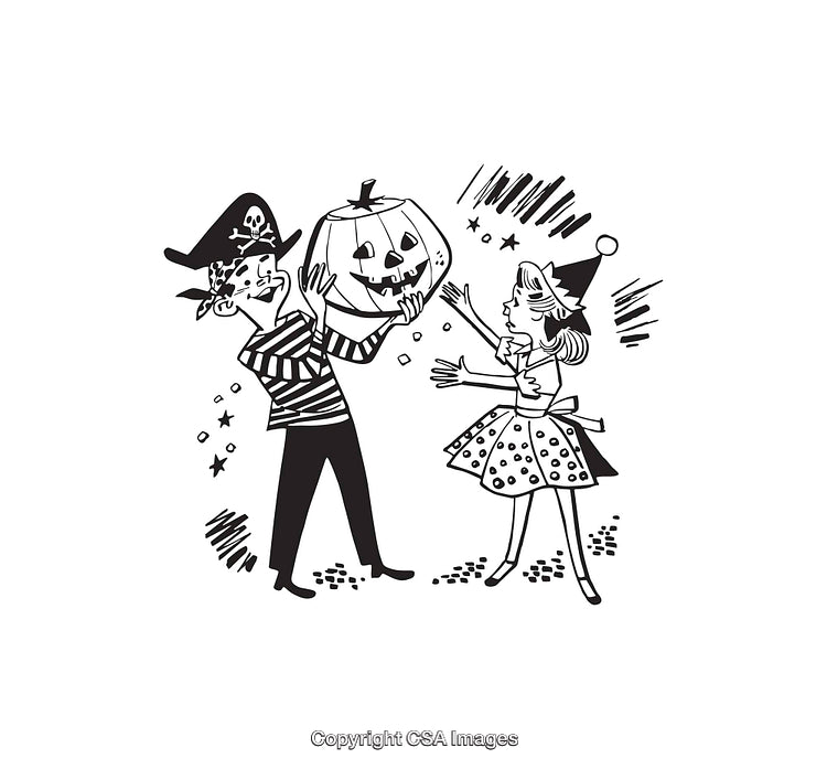 Children in Halloween Costumes with Pumpkin Illustration
