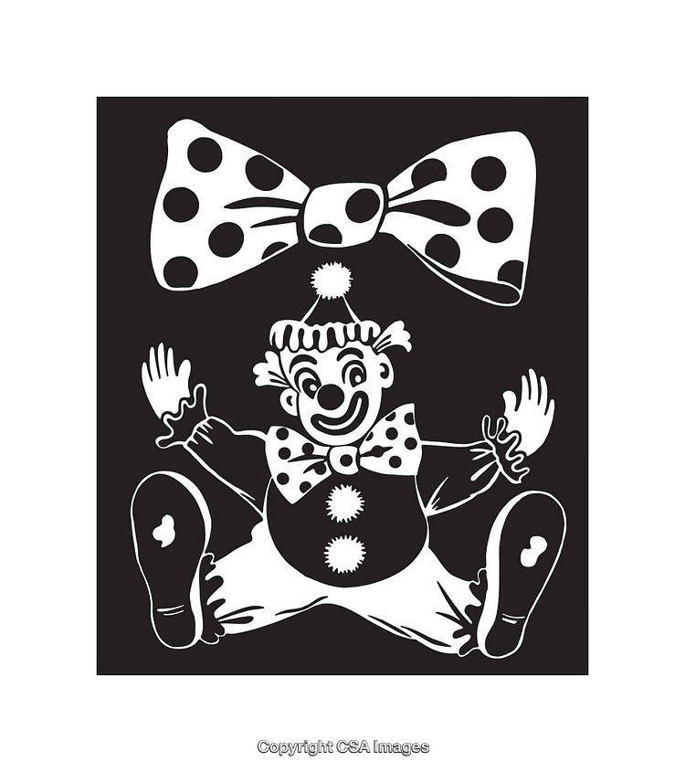 Cheerful Clown Illustration Featuring Playful Large Bow in Line Art Style