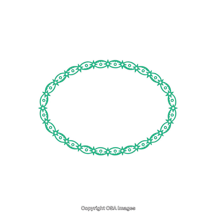 Ornamental Oval Frame with Green Floral Design on White Background