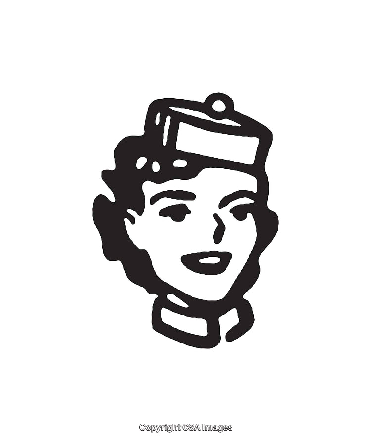 Vintage Style Black and White Artwork of Smiling Uniformed Character