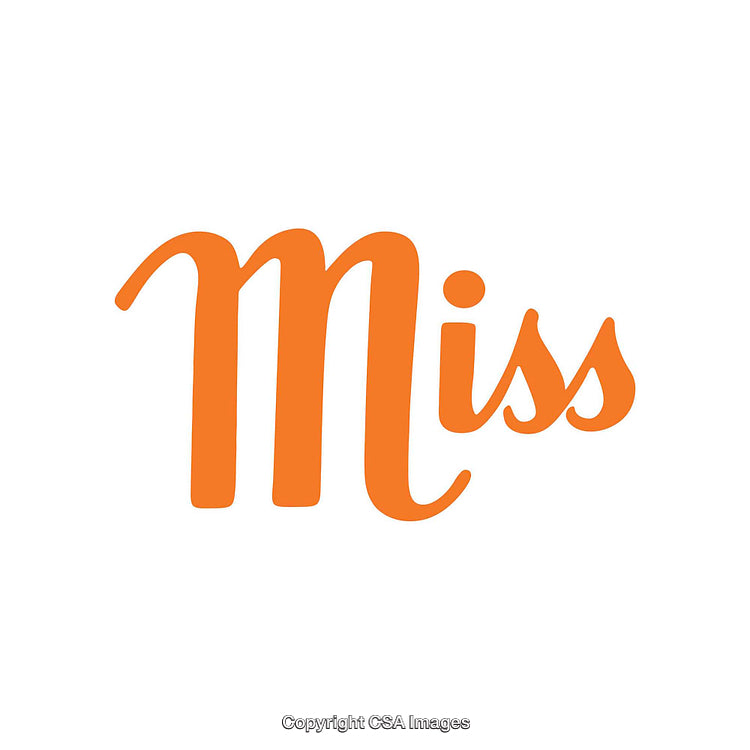 Orange Script Typography Design Displaying the Word Miss on White Background