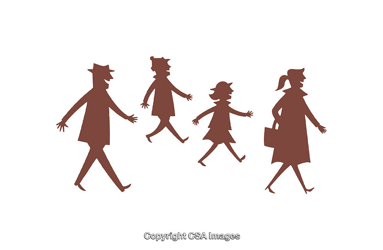 Silhouetted Family Walking Together in Minimalist Artistic Style