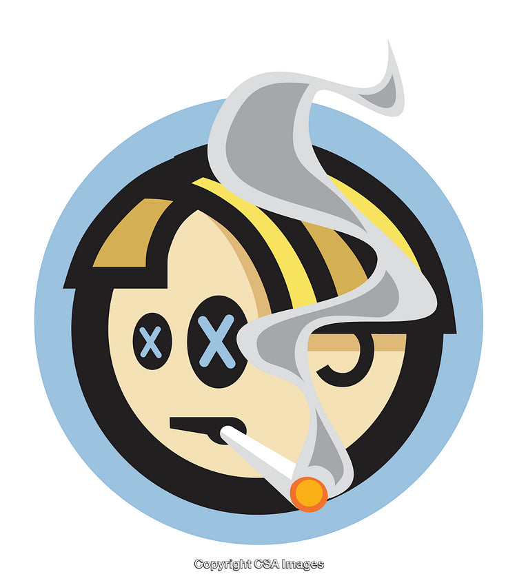 Abstract Cartoon Face With Smoking Cigarette and Smoke Swirls