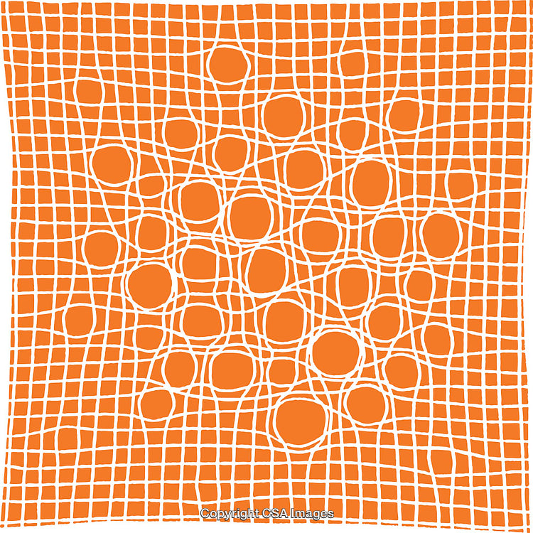 Orange Abstract Pattern with Grid and Circular Motifs