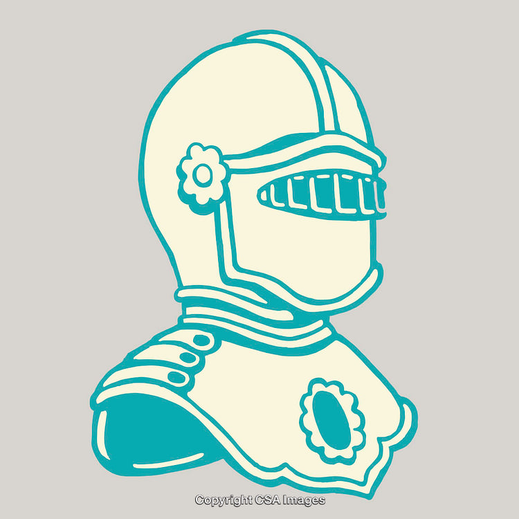 Stylized Helmet Line Art Illustration in Monochrome Blue and Cream