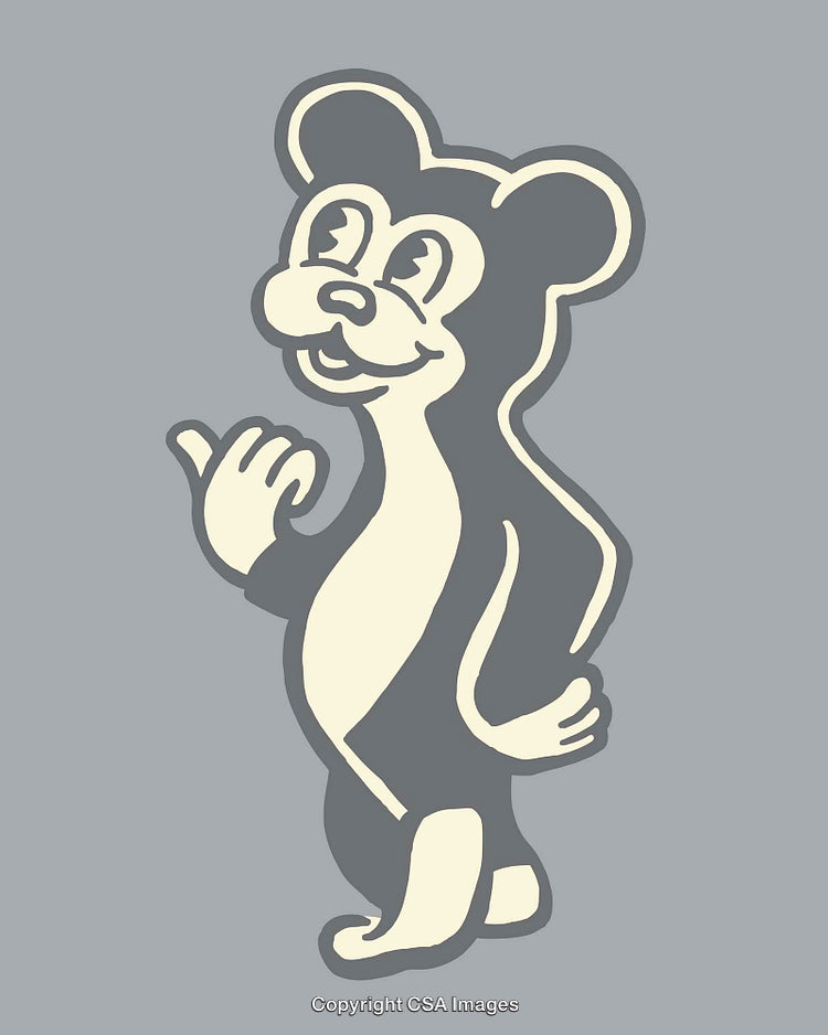 Vintage Style Cartoon Line Art of a Happy Bear Character