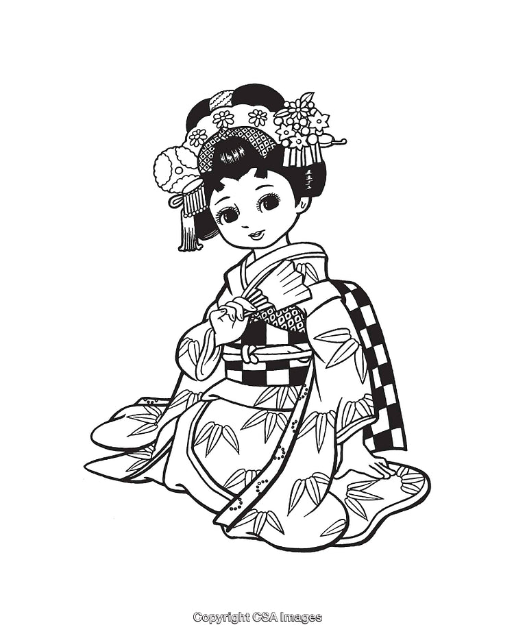 Traditional Japanese Kimono Line Art Featuring Beautiful Cultural Details
