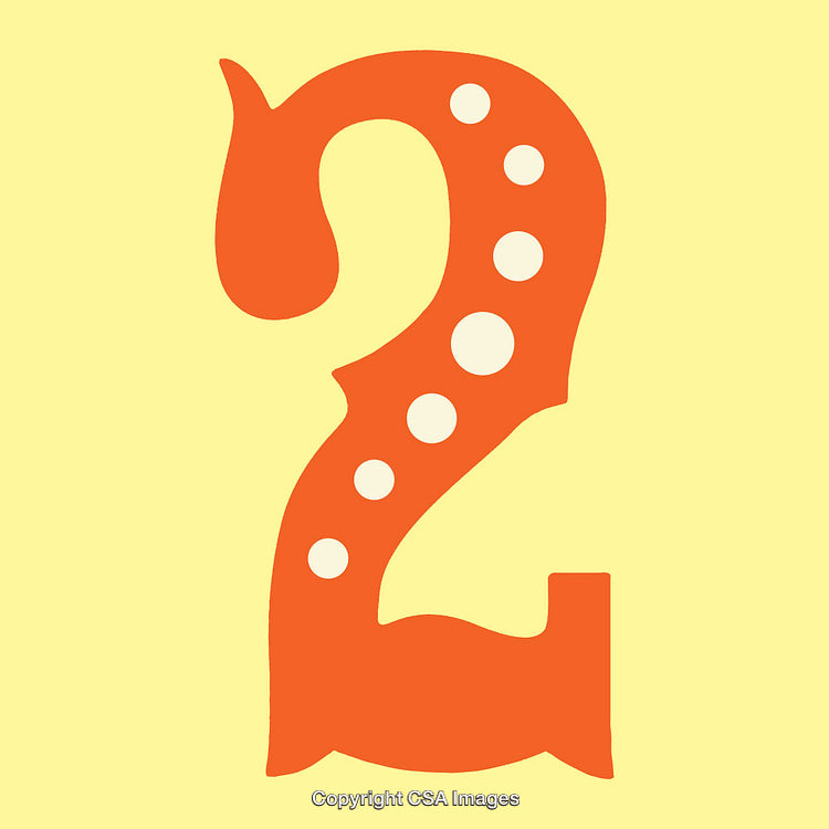 Stylized Number Two in Bright Orange with Decorative Yellow Background