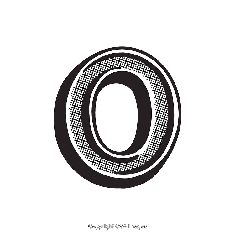 Stylized Black and White Dot Textured 'O' Letter Illustration