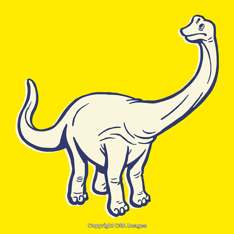 Yellow Background Illustration of a Brontosaurus Dinosaur in Minimalist Line Art