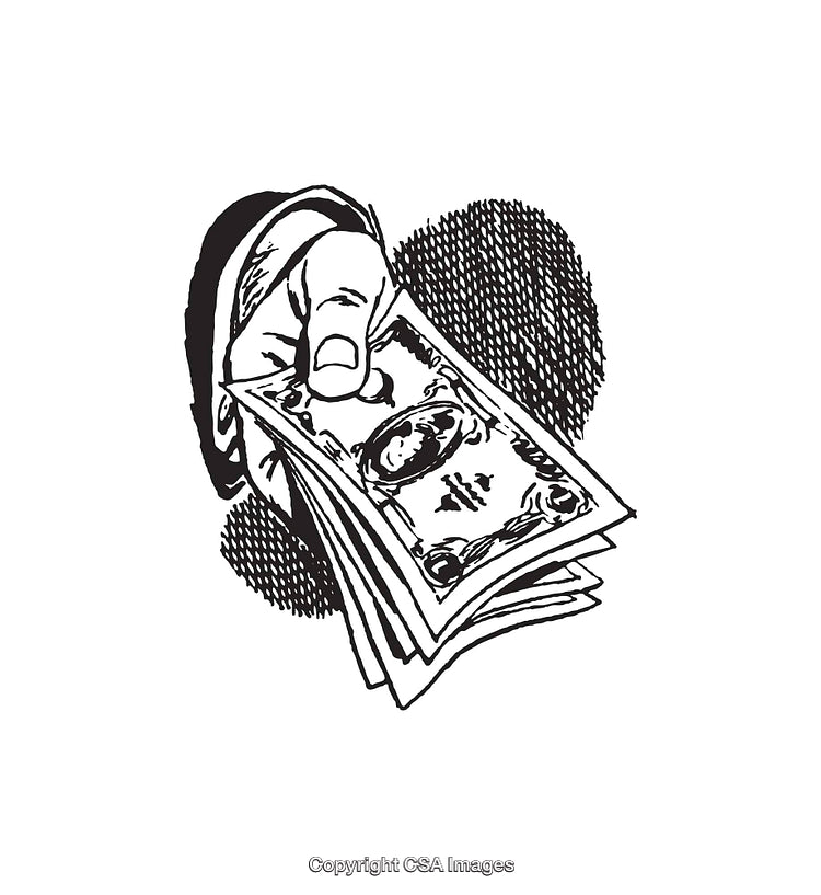Hand Offering Banknotes in Black and White Illustration Style