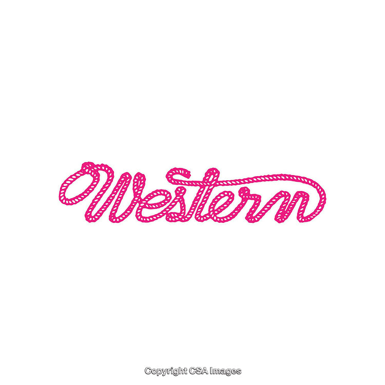 Pink Western Text Illustration with Rope-Styled Lettering on White Background