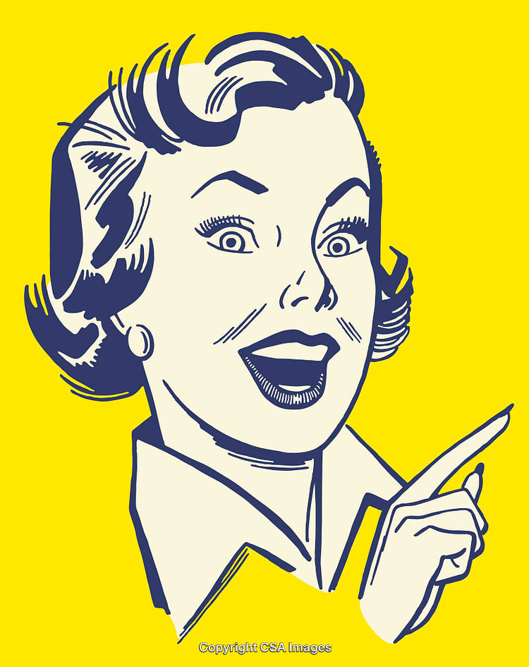 Retro Pop Art Illustration of a Woman Pointing on Yellow Background